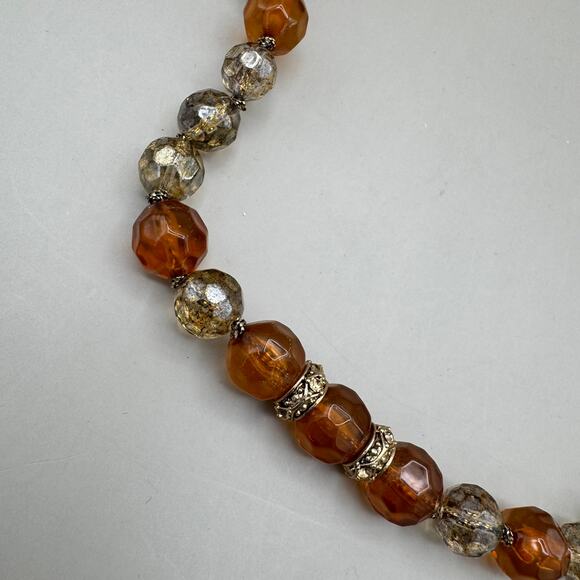 Vintage Monet Brown Honey Gold Tone Faceted Glass Bead Long Necklace - Picture 5 of 12